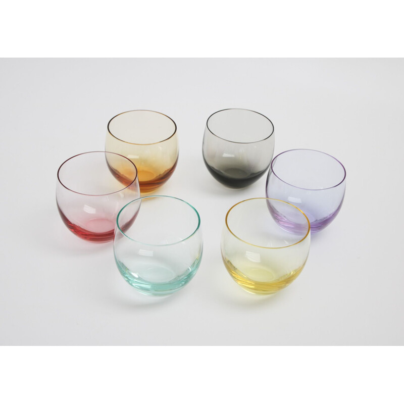 Ensemble de 6 gobelets vintage en verre culbuto Moser et cristal de Rudolf Eschler, 1930