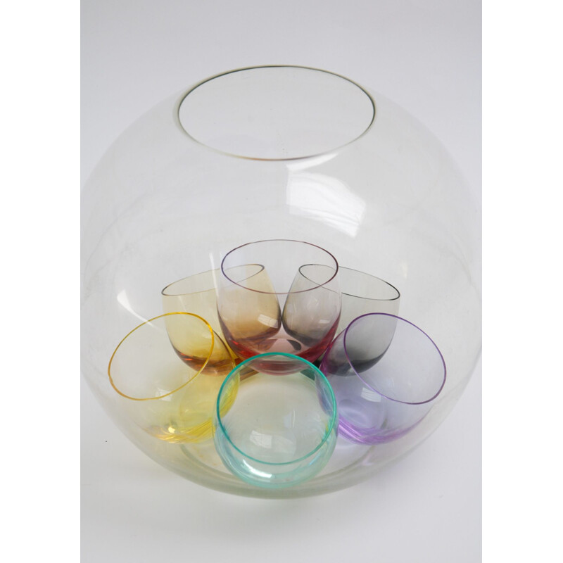 Ensemble de 6 gobelets vintage en verre culbuto Moser et cristal de Rudolf Eschler, 1930