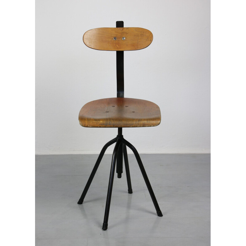 Paar vintage zwarte industriële draaistoelen, 1960