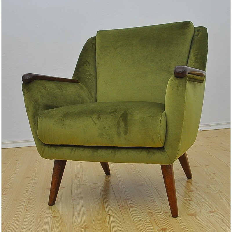 Armchair Mid century green velvet, 1960s