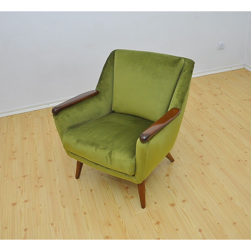 Armchair Mid century green velvet, 1960s