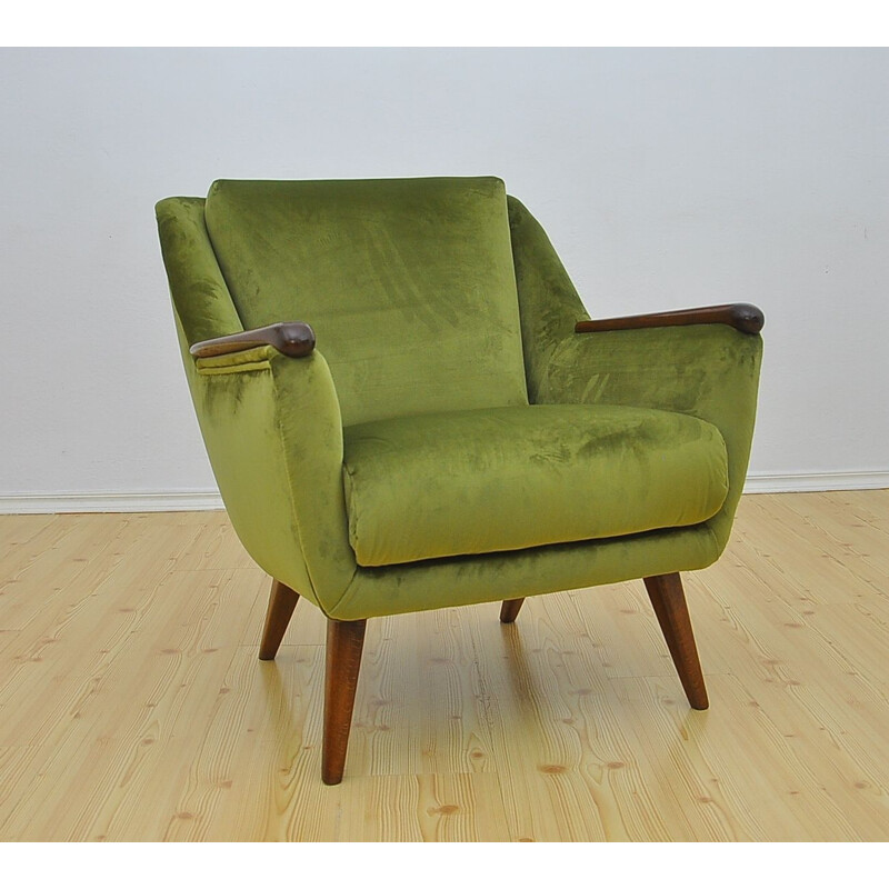 Fauteuil vintage en velours vert 1960