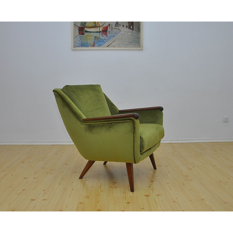 Armchair Mid century green velvet, 1960s