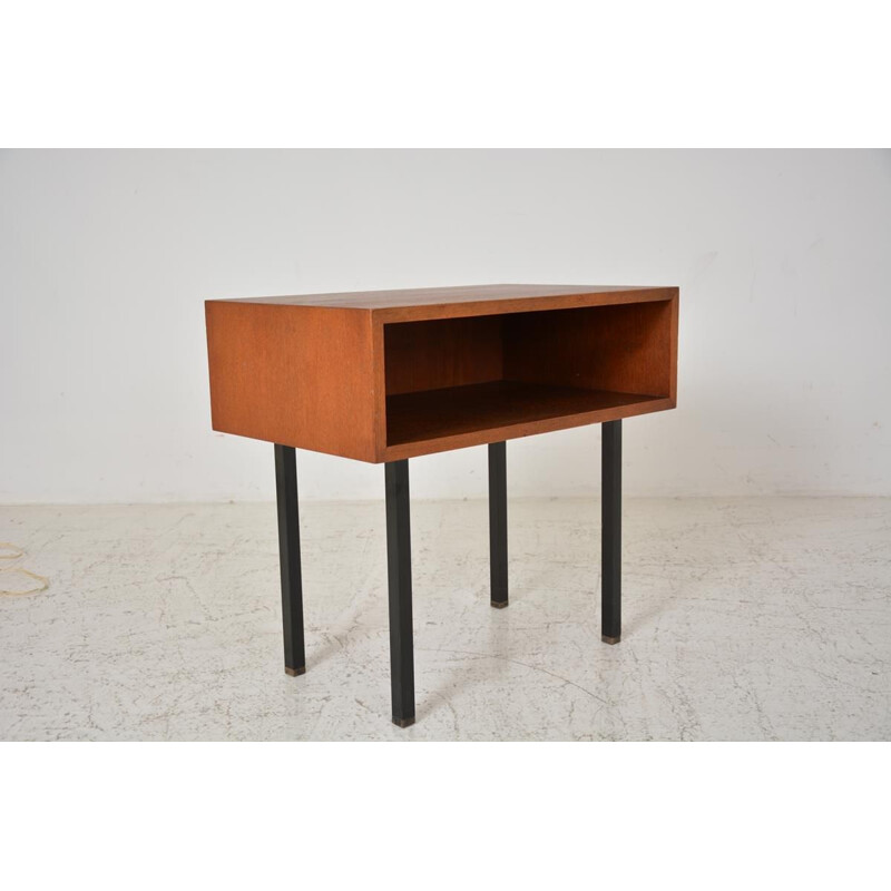 Console vintage d'appoint métal noir bois 1960