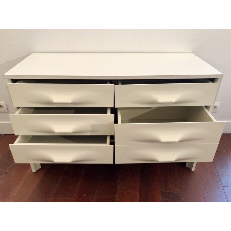 Commode vintage 5 tiroirs de Raymond Loewy en mélanine blanc ABS, édition Doubinski Frères