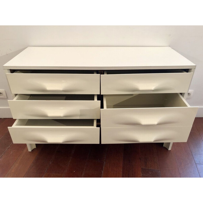 Raymond Loewy white melanin chest of drawers Vintage and 5 drawers in ABS, Doubinski frères edition