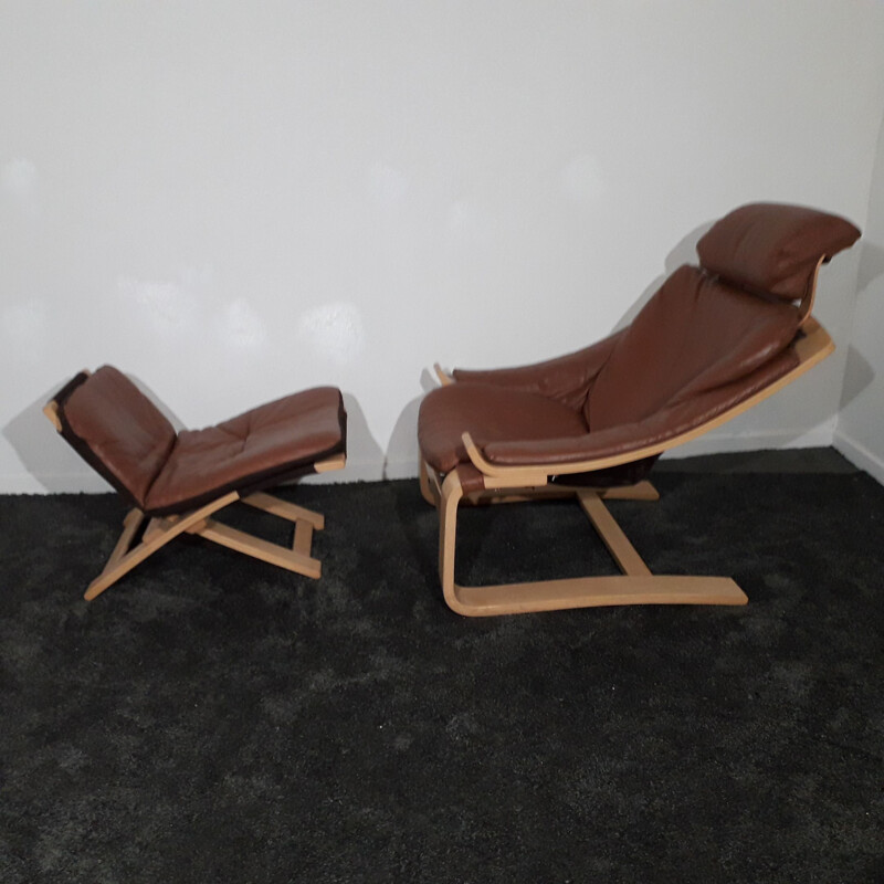 Vintage Kroken armchair by Åke Fribytter with ottoman 1970 