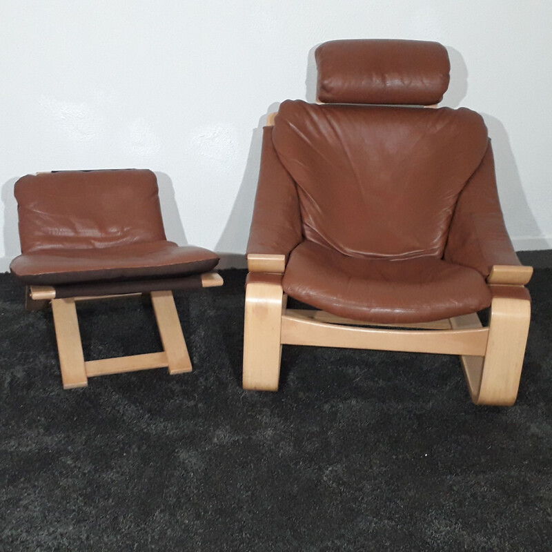 Vintage Kroken armchair by Åke Fribytter with ottoman 1970 