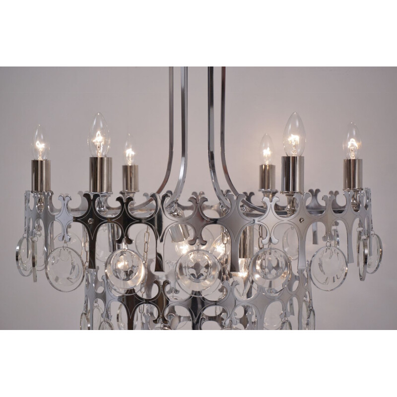 Sciolari chandelier ’Ovali’ 12 lights, silver with optical crystals, 1970’s ca, Italian