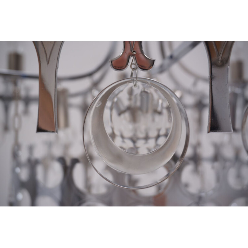Sciolari chandelier ’Ovali’ 12 lights, silver with optical crystals, 1970’s ca, Italian