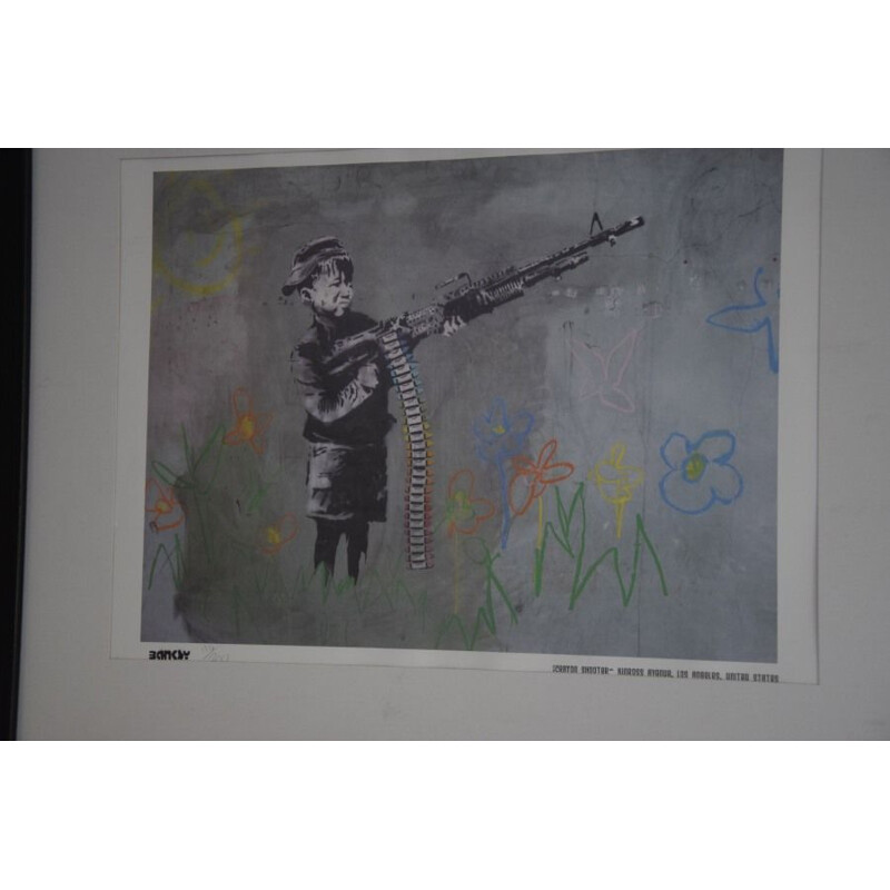 Lithographie vintage Banksy Crayon shooter 114300 graff street art pop