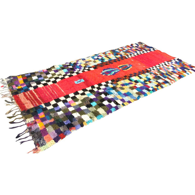 Très grand tapis Boucherouite coloré à motif damier - 1980