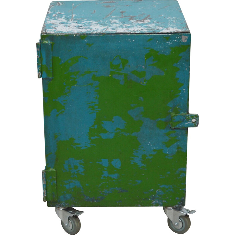 Small industrial cabinet in green and blue metal - 1960s