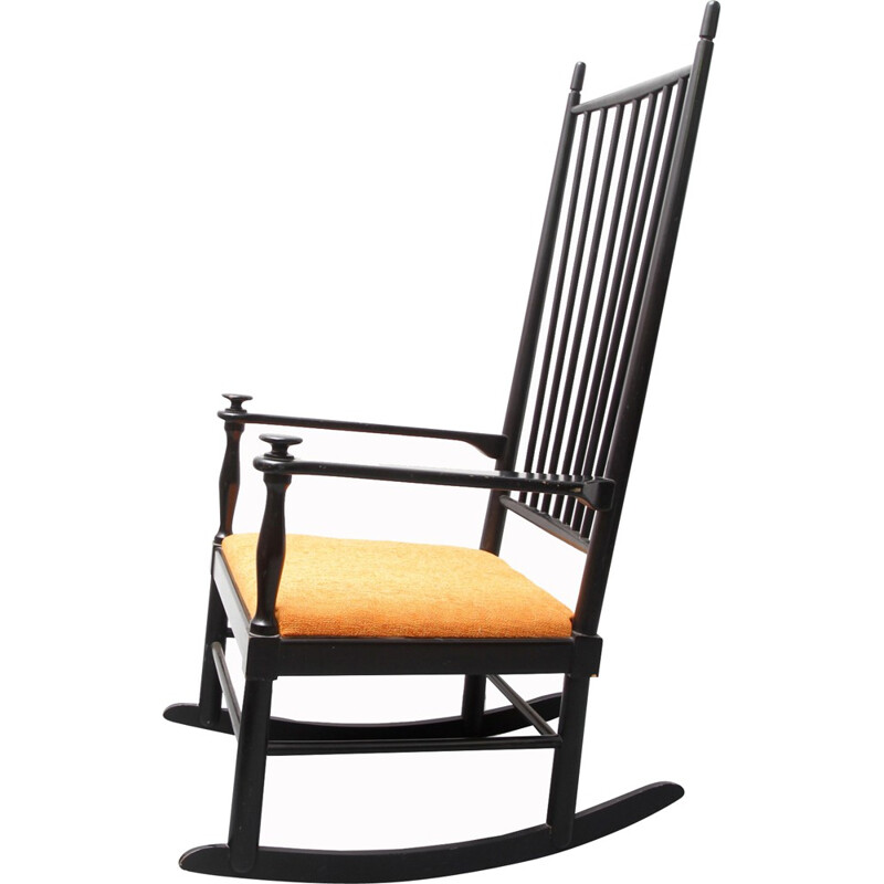 Scandinavian Gemla rocking chair in wood with light orange seat - 1950s