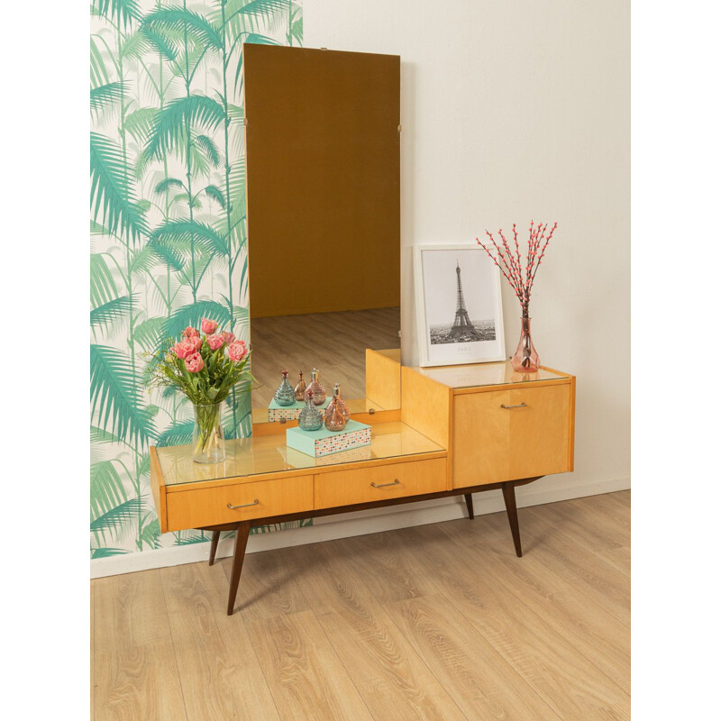 Vintage dressing table, birch veneer with mirror Germany 1950