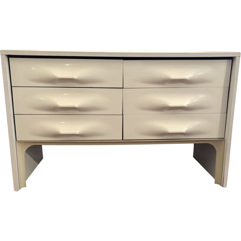 Raymond Loewy white melanin chest of drawers Vintage and 5 drawers in ABS, Doubinski frères edition