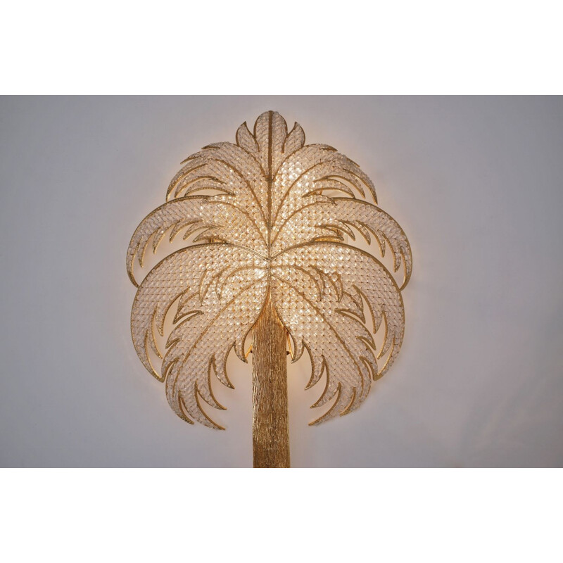 Palm, crystal and brass wall light, Palwa, 1970