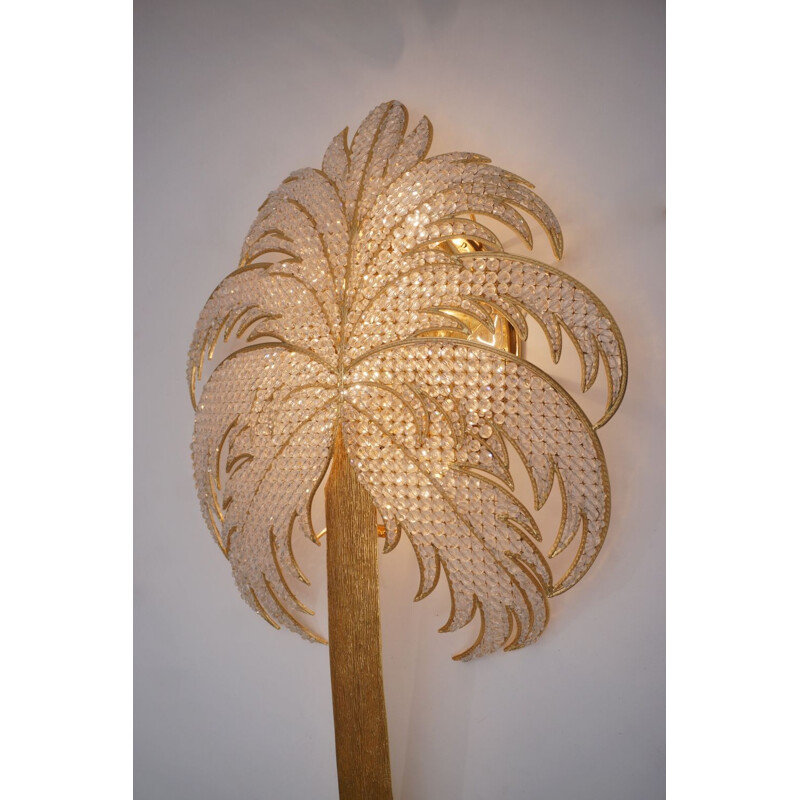 Palm, crystal and brass wall light, Palwa, 1970
