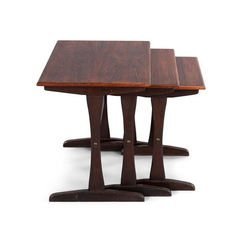 Set of 3 vintage rosewood nesting tables by Kai Kristiansen, Denmark 1960