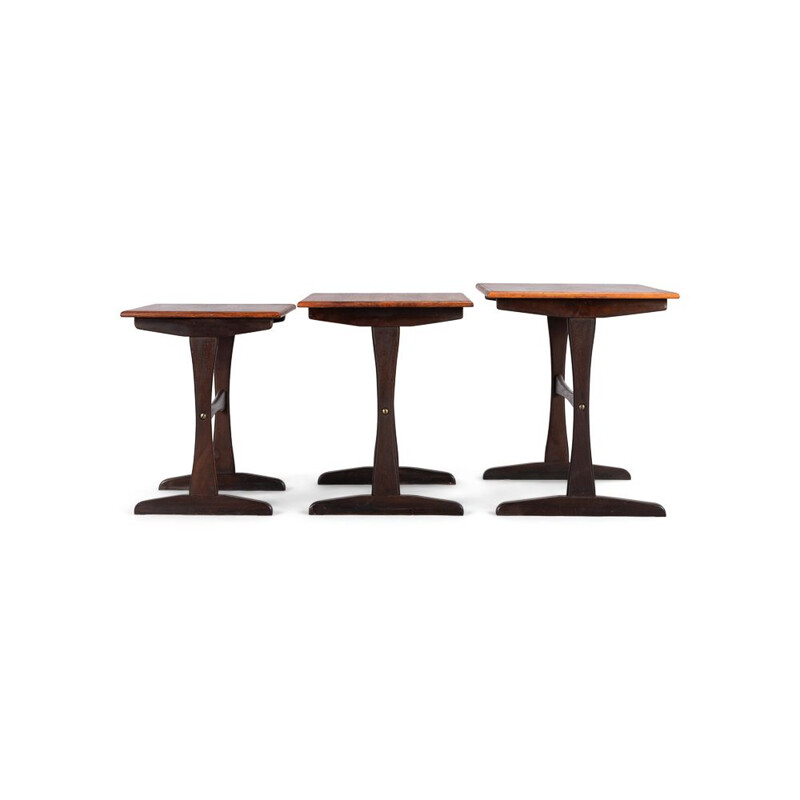 Set of 3 vintage rosewood nesting tables by Kai Kristiansen, Denmark 1960