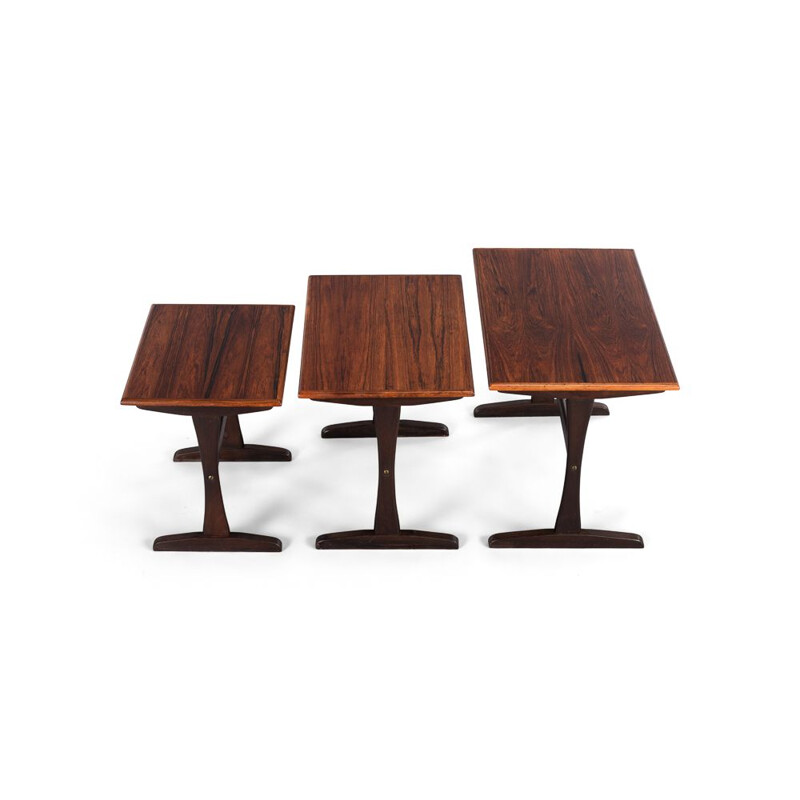 Set of 3 vintage rosewood nesting tables by Kai Kristiansen, Denmark 1960