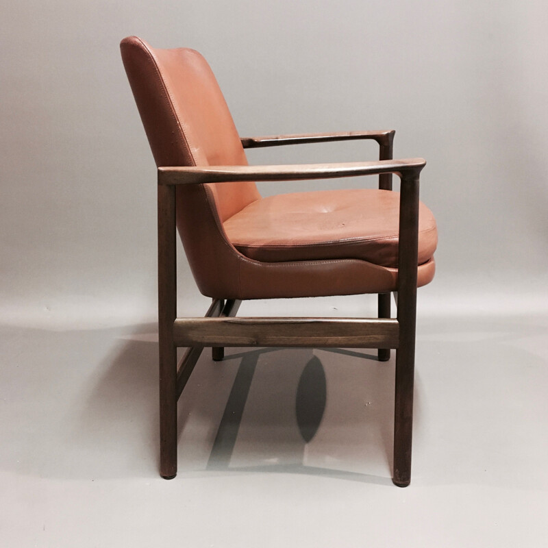 Vintage leather armchair Kofod Larsen scandinavian 1950