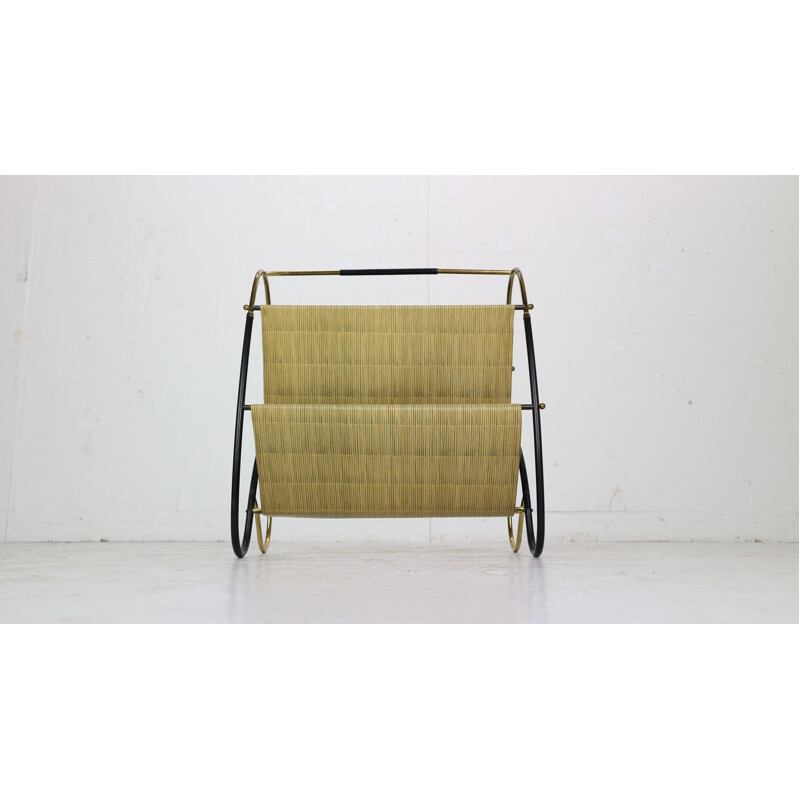 Brass and Bamboo Magazine Rack Mid-Century Modern, Austria 1950s