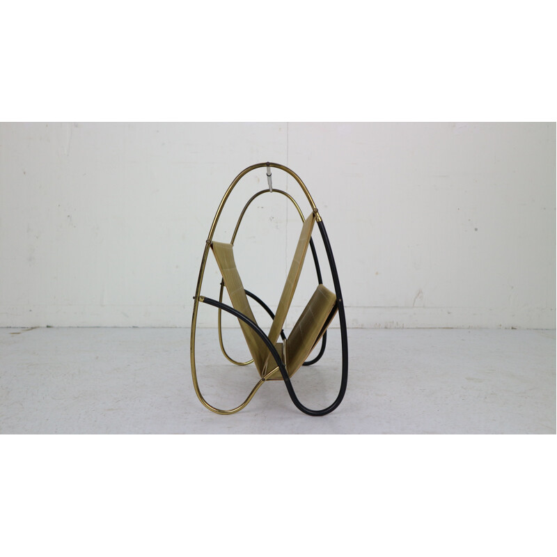 Brass and Bamboo Magazine Rack Mid-Century Modern, Austria 1950s