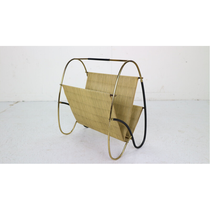 Brass and Bamboo Magazine Rack Mid-Century Modern, Austria 1950s