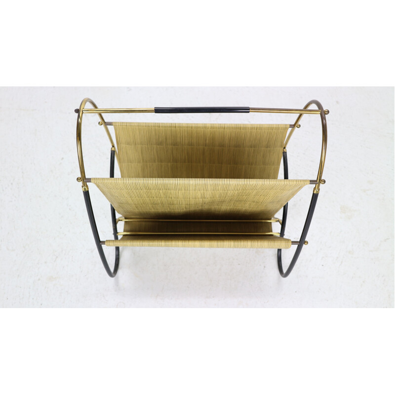 Brass and Bamboo Magazine Rack Mid-Century Modern, Austria 1950s