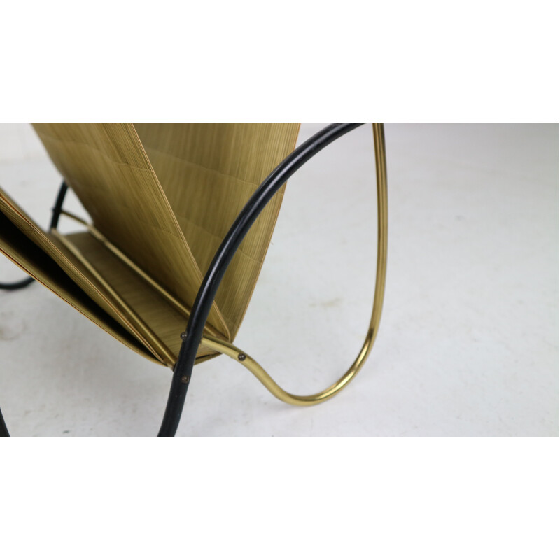 Brass and Bamboo Magazine Rack Mid-Century Modern, Austria 1950s