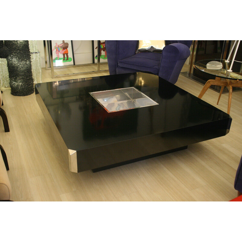 Wooden and black lacquered laminate coffee table - 1970s