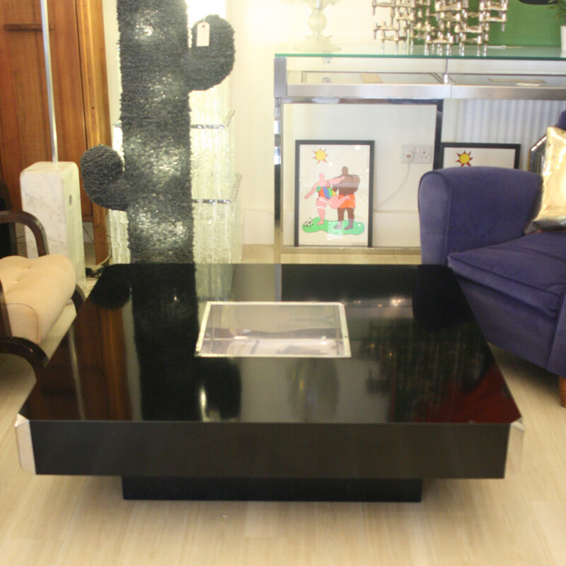 Wooden and black lacquered laminate coffee table - 1970s