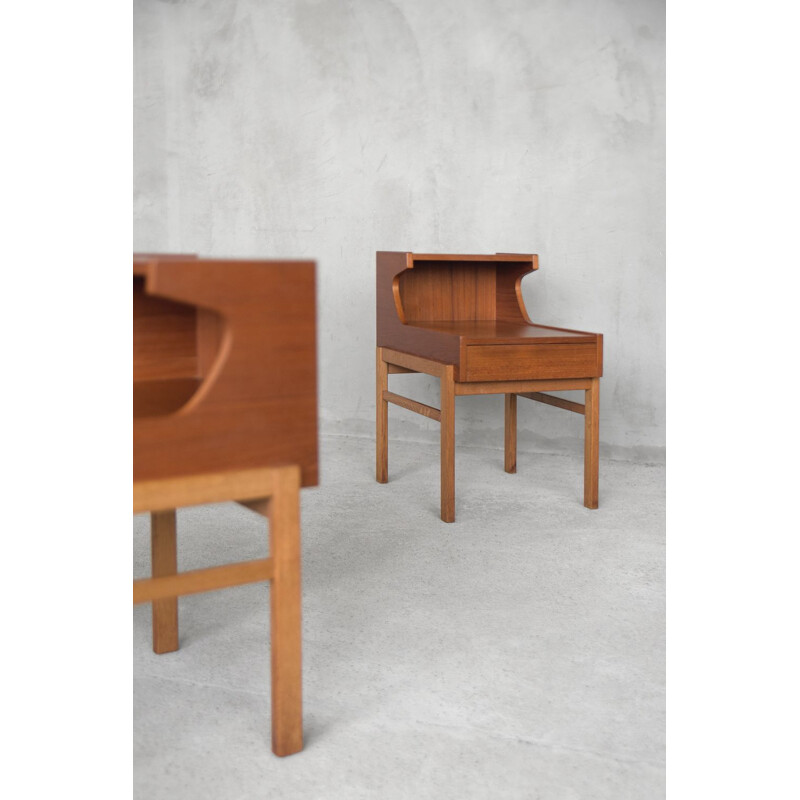 Pair of Mid-Century Teak Nightstands with Drawer, Swedish 1960s