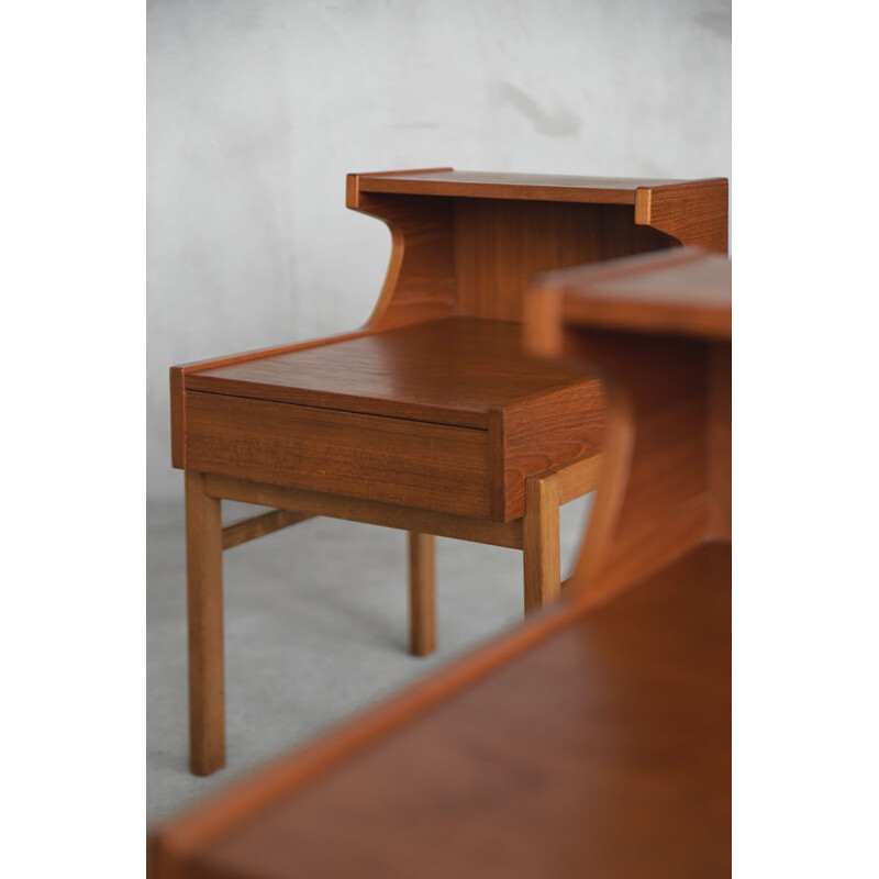 Pair of Mid-Century Teak Nightstands with Drawer, Swedish 1960s