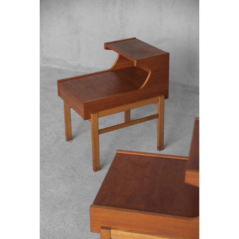 Pair of Mid-Century Teak Nightstands with Drawer, Swedish 1960s