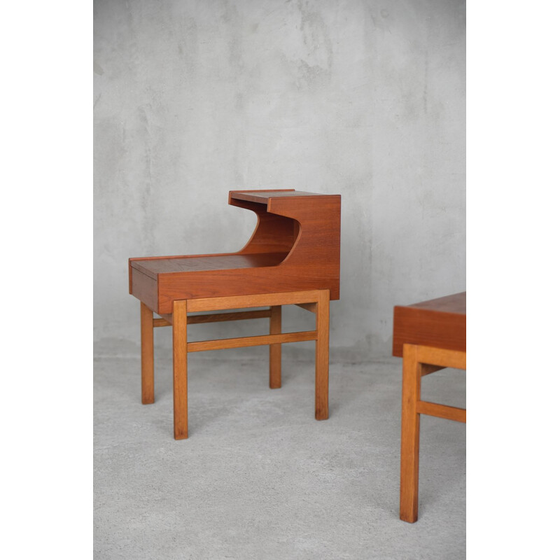 Pair of Mid-Century Teak Nightstands with Drawer, Swedish 1960s