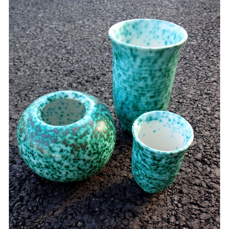 Set of 4 vintage speckled ceramic vases by Elchinger