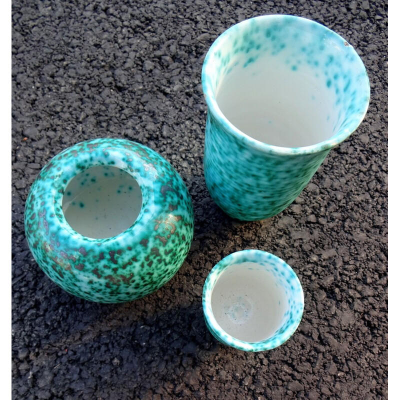 Set of 4 vintage speckled ceramic vases by Elchinger