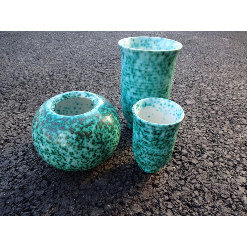 Set of 4 vintage speckled ceramic vases by Elchinger