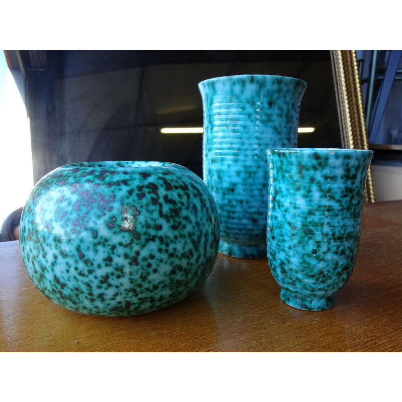 Set of 4 vintage speckled ceramic vases by Elchinger