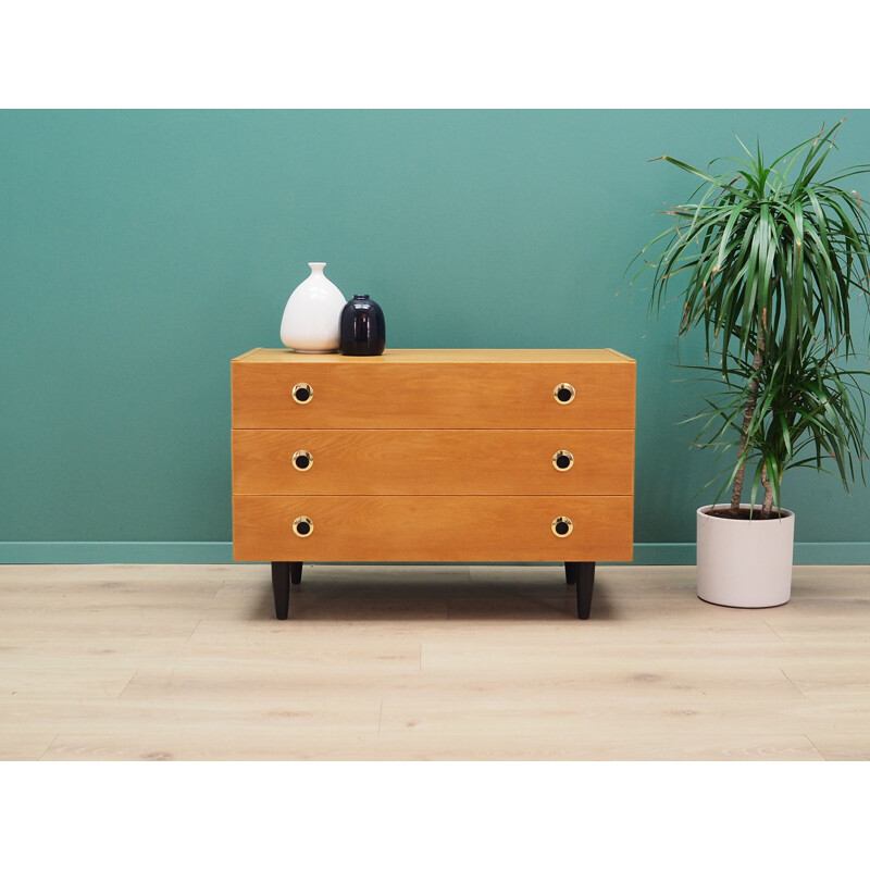 Vintage Danish ash veneer chest of drawers 1970 