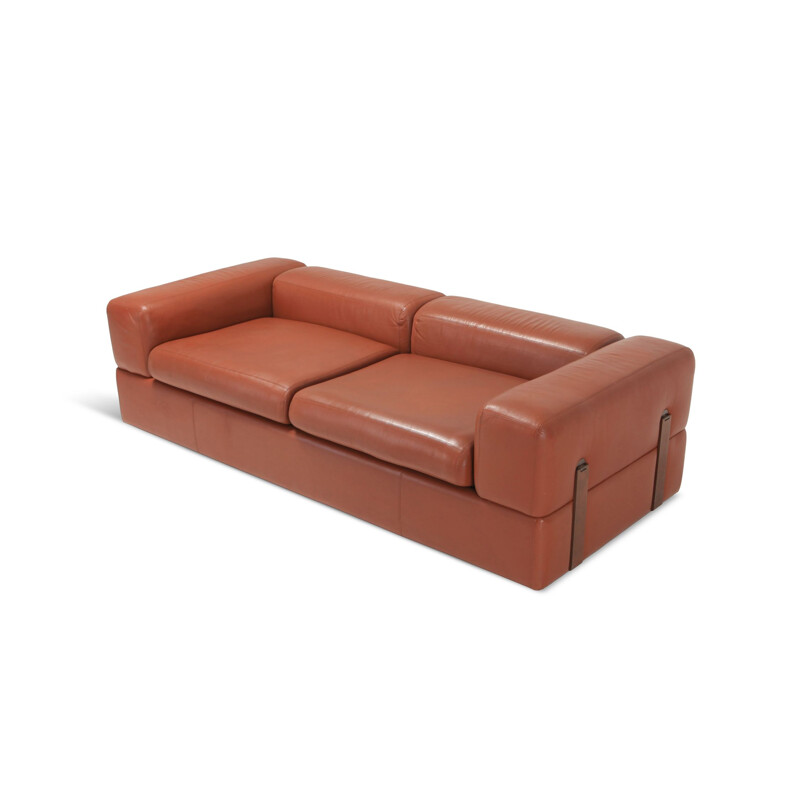 Vintage-Sofa 711 in cognacfarbenem Leder von Tito Agnoli für Cinova