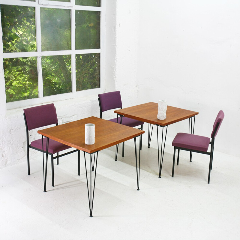 Square hairpin legs dining table in teak - 1960s