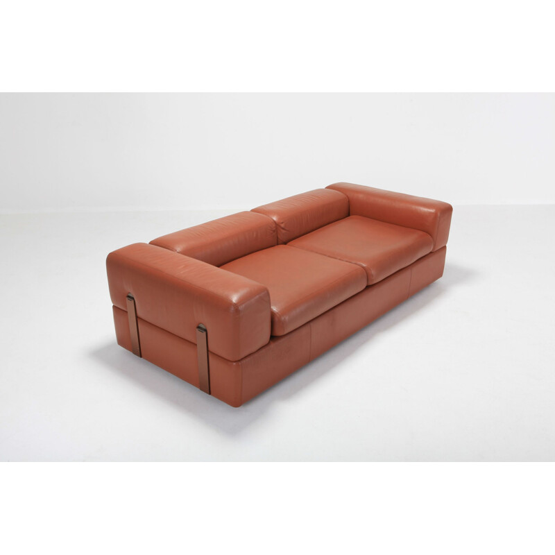 Vintage-Sofa 711 in cognacfarbenem Leder von Tito Agnoli für Cinova