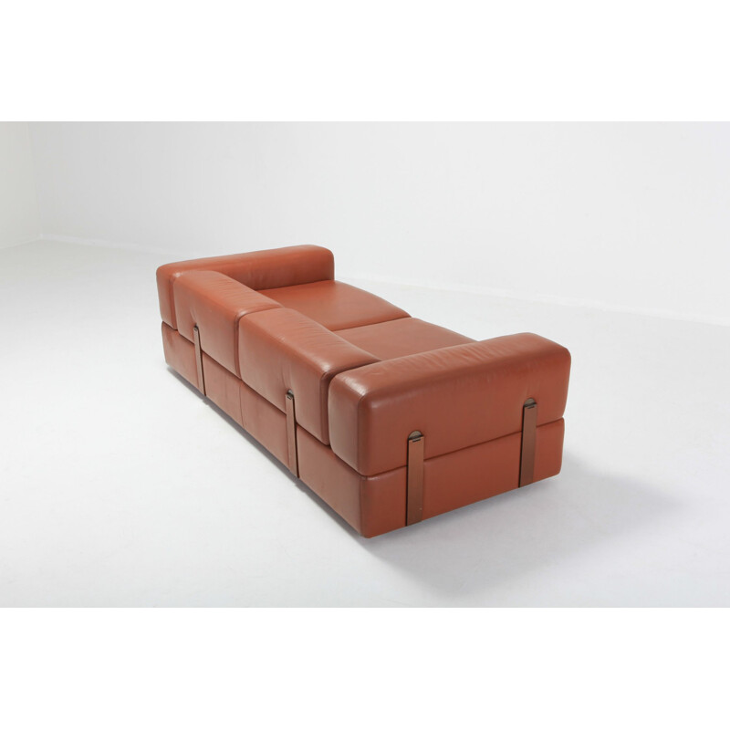 Vintage-Sofa 711 in cognacfarbenem Leder von Tito Agnoli für Cinova