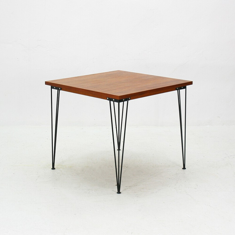 Square hairpin legs dining table in teak - 1960s