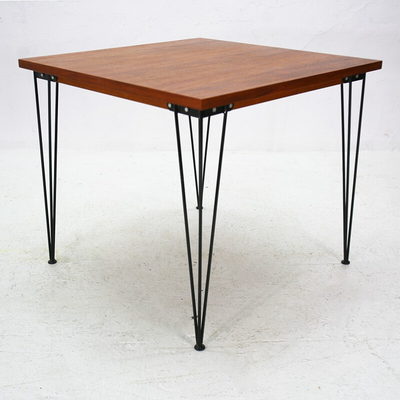 Square hairpin legs dining table in teak - 1960s