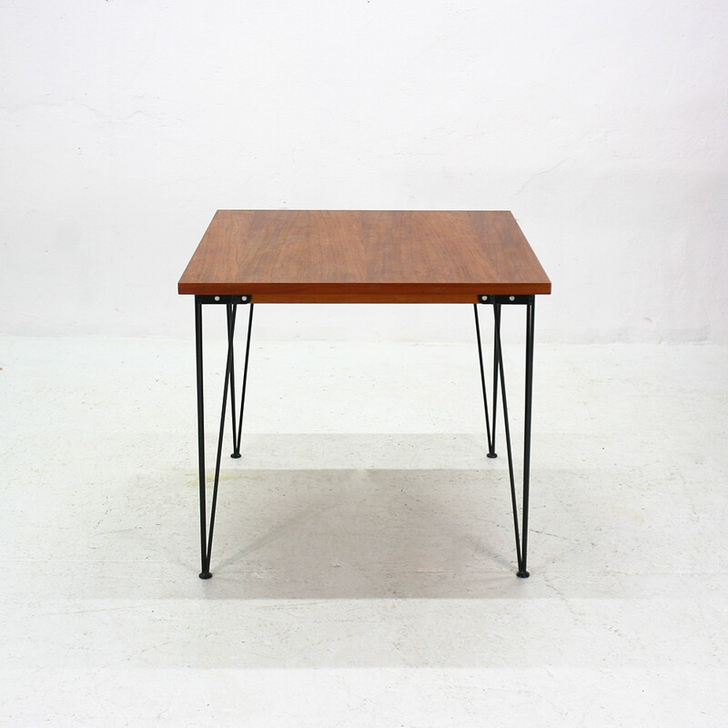 Square hairpin legs dining table in teak - 1960s