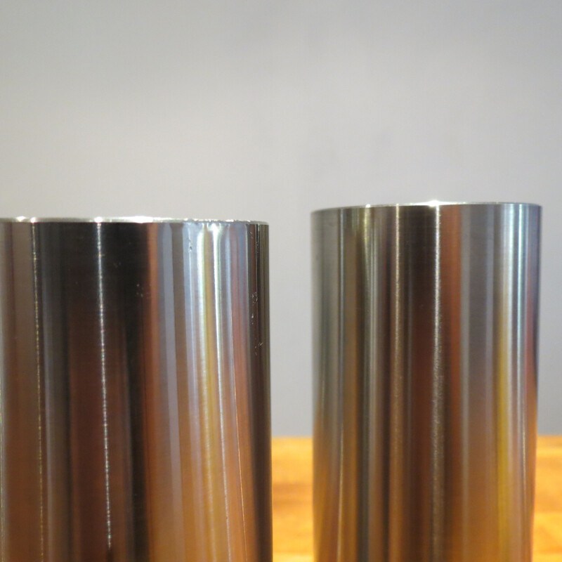 Pair of vintage Metal Brutalist Stainless Steel Vases German 1970s